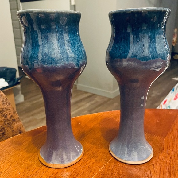 Other - Set Of 2 stoneware Goblets‎ Purple Blue Pottery Decorative Decor